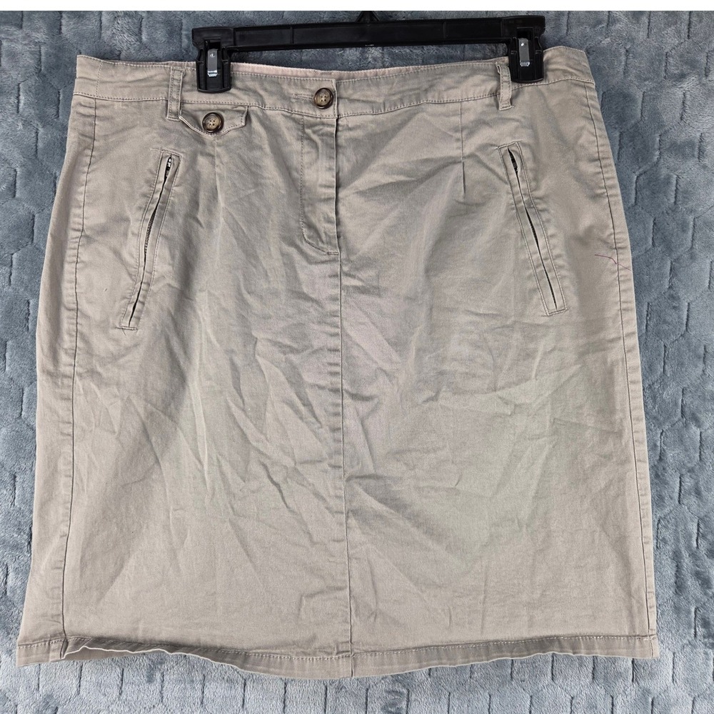 Zero Germany Taupe Cotton Utility Skirt Size 42 Zip Pockets Straight Khaki 20in